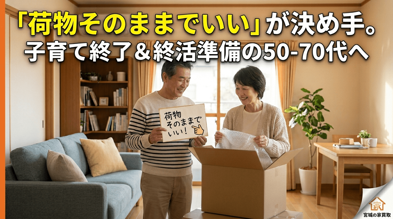 荷物そのままでOK。子育て終了＆終活準備世代の50代～70代へというタイトルに合わせたイメージ
